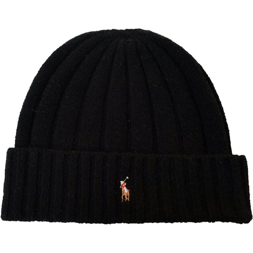 Polo Ralph Lauren Men`s Black Signature Merino Cuffed Beanie Winter hat